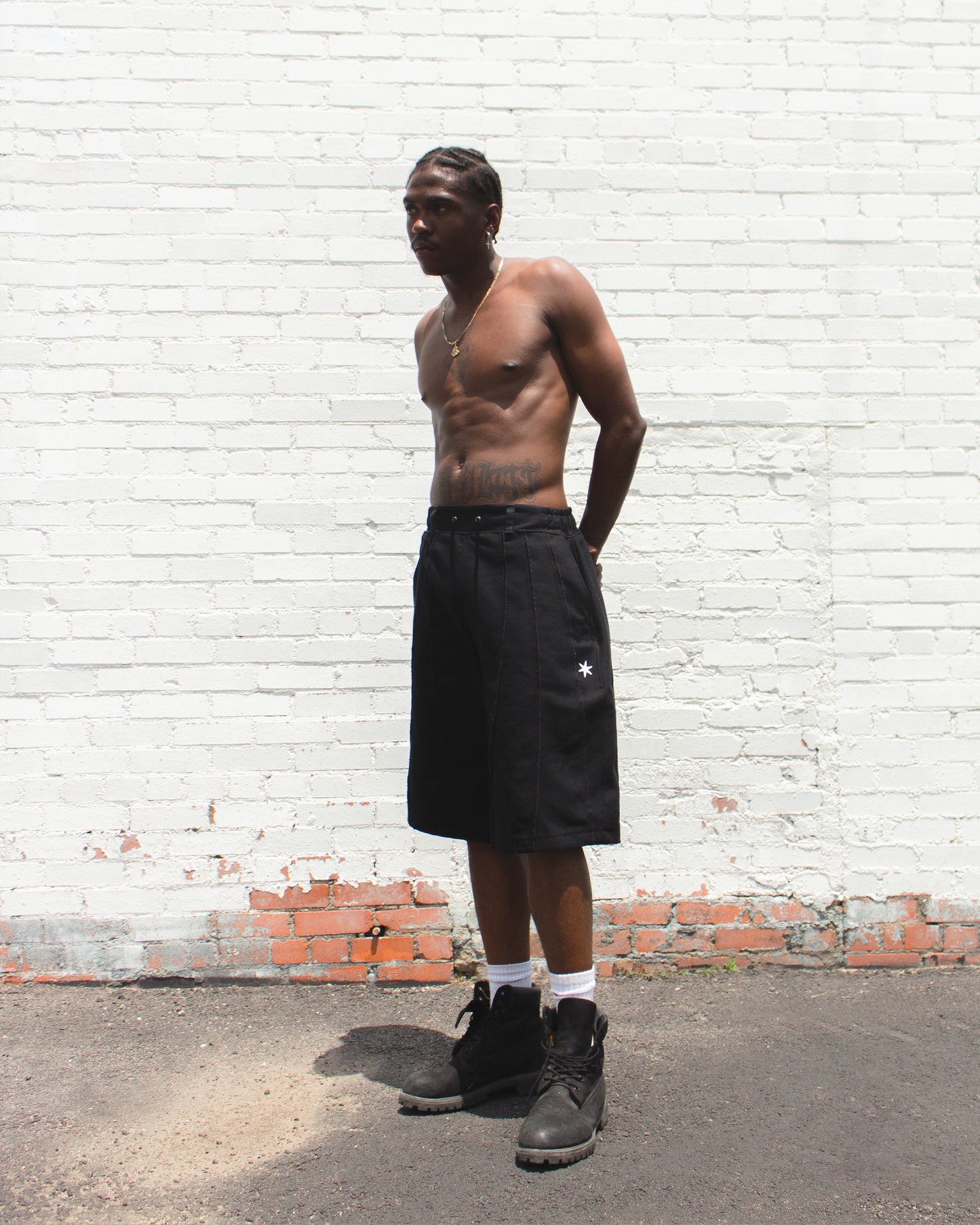 Paneled Wide Jorts - Black